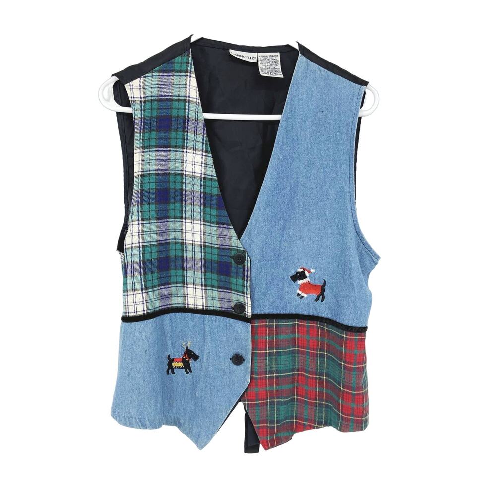 Cabin Creek Cotton Plaid Winter Vest Embroidered Size L
